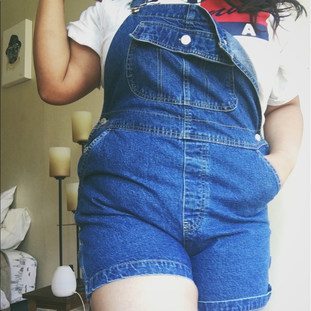 Denim overall shorts