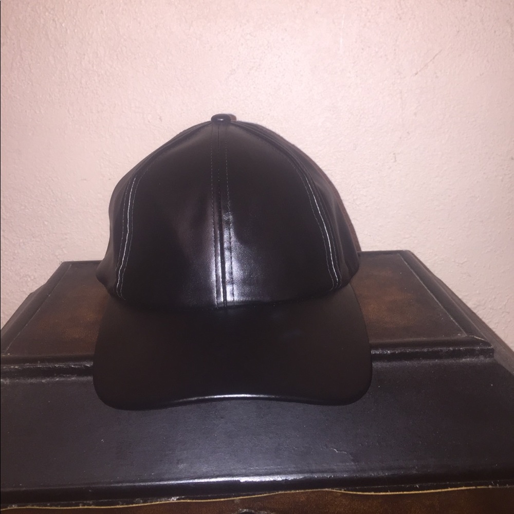 Black Faux Leather Cap with Velcro Closure