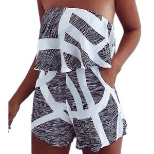 Strapless Striped Print Romper