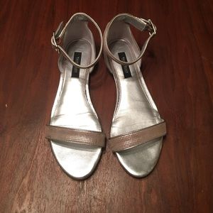 Silver flats with ankle strap