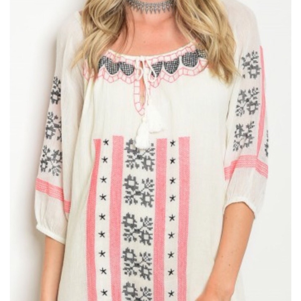 LAST Ivory Coral Embroidered Keyhole Dress - Picture 6 of 6