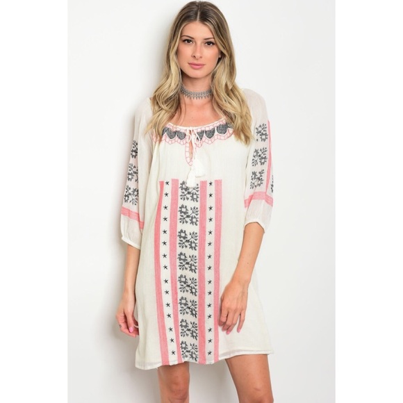 LAST Ivory Coral Embroidered Keyhole Dress - Picture 4 of 6