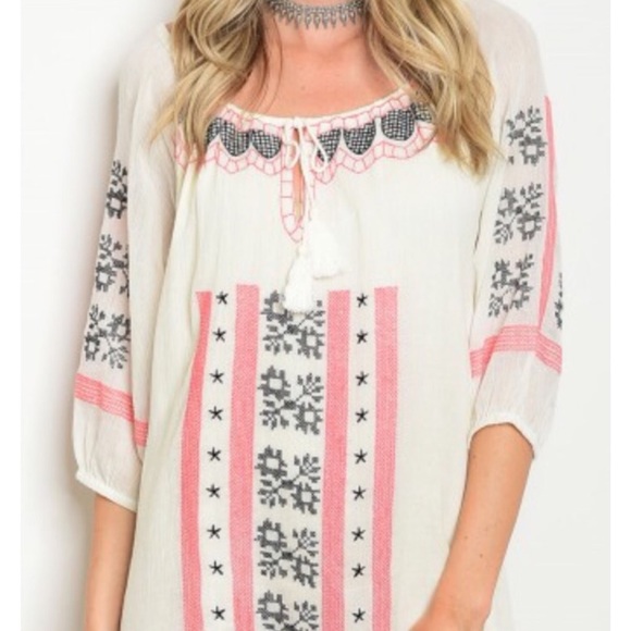 LAST Ivory Coral Embroidered Keyhole Dress - Picture 6 of 6