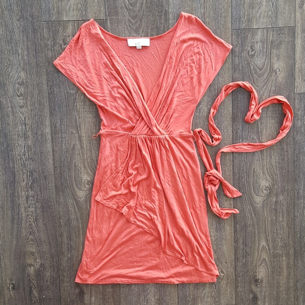 Loft Pink (salmon) v neck dress -size xs