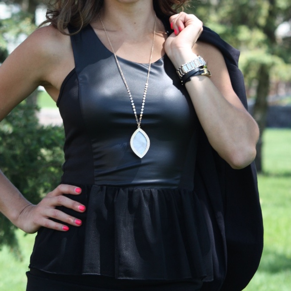 Leatherlike Black Tank With Chiffon Bottom