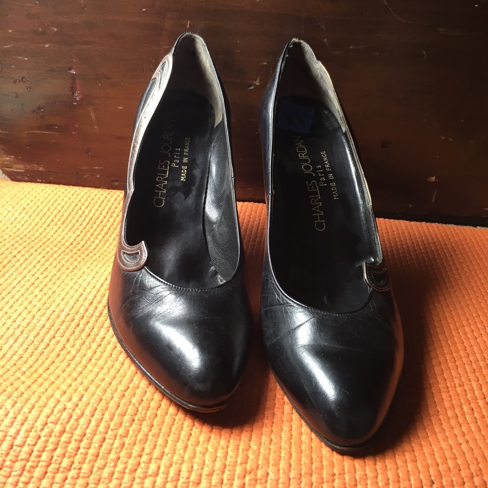 Charles Jourdan Made in France black leather Heels