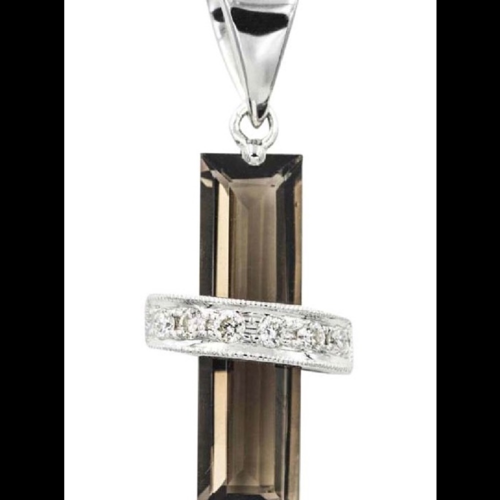 2.8CT SMOKY QUARTZ & DIAMOND PENDANT w. GOLD CHAIN
