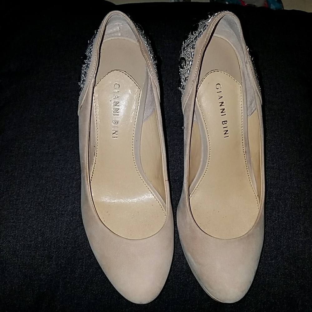 Silver studded nude heels