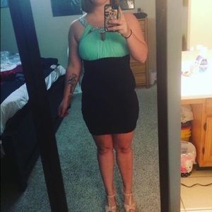 BLACK AND TEAL DRESS