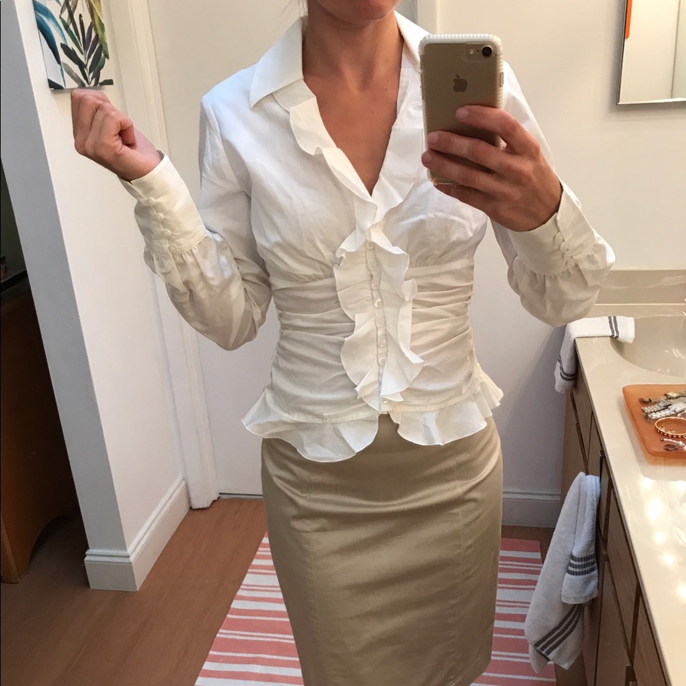 Boston Proper. Gorgeous ruffle white cotton shirt