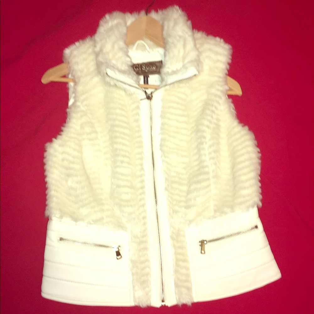 Women's white fur vest