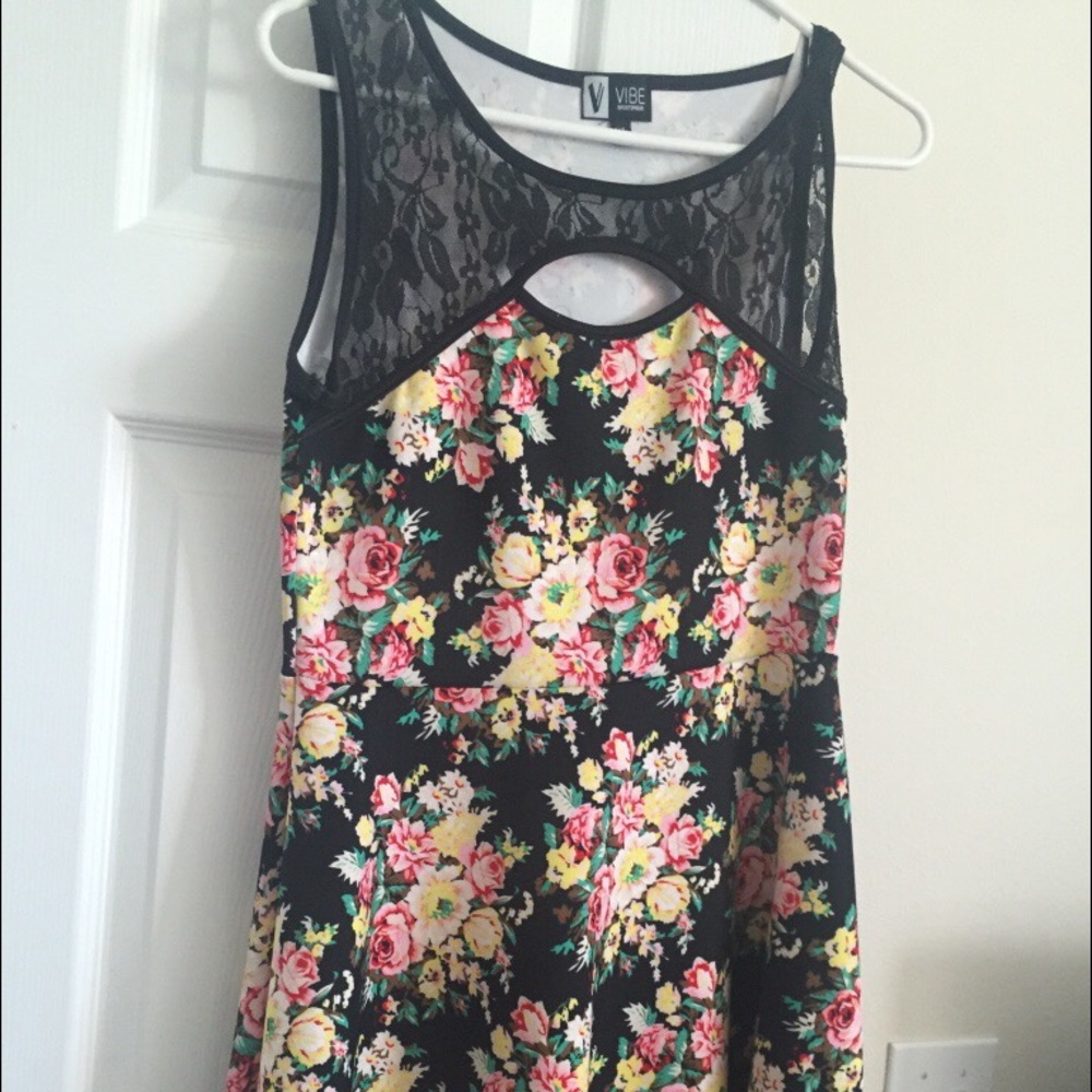 Lace & floral skater dress