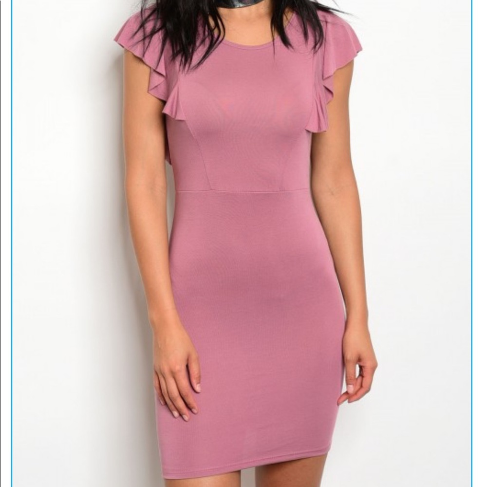 Mauve Ruffle Mini Short Sleeve Dress By Top Chic - Picture 2 of 4