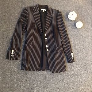 VINTAGE ESCADA WHITE & NAVY STRIPE BLAZER, SIZE 34
