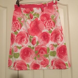 Pink & Green Cotton Spandex Blend Skirt