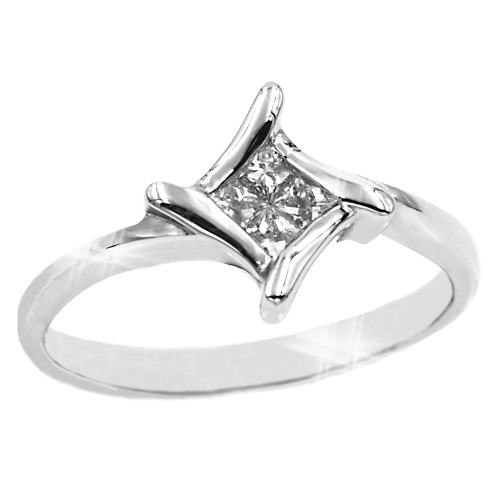 4 Princess Cut .21Ct Diamond 18Kt White Gold Ring