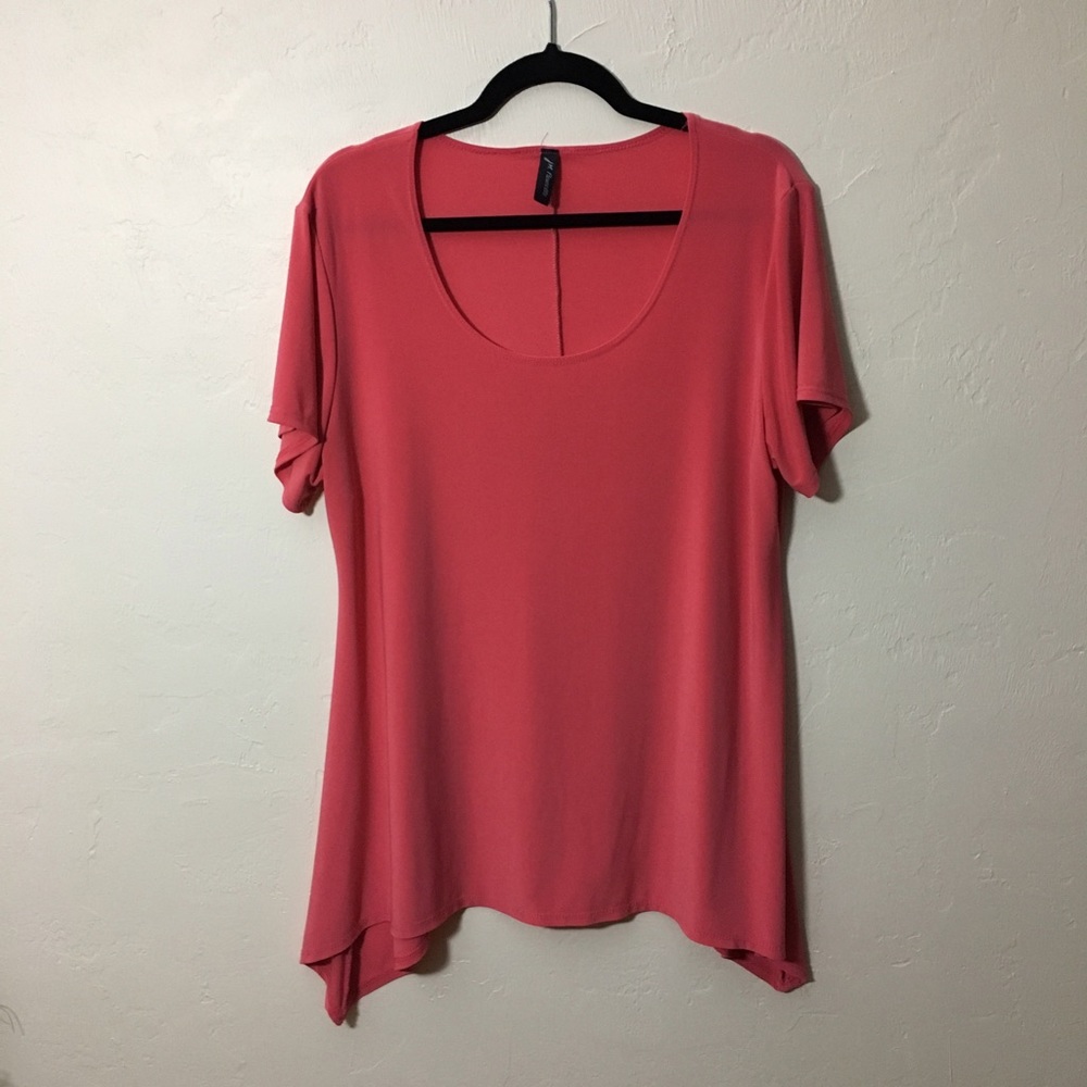 Asymmetrical short sleeve top, pink