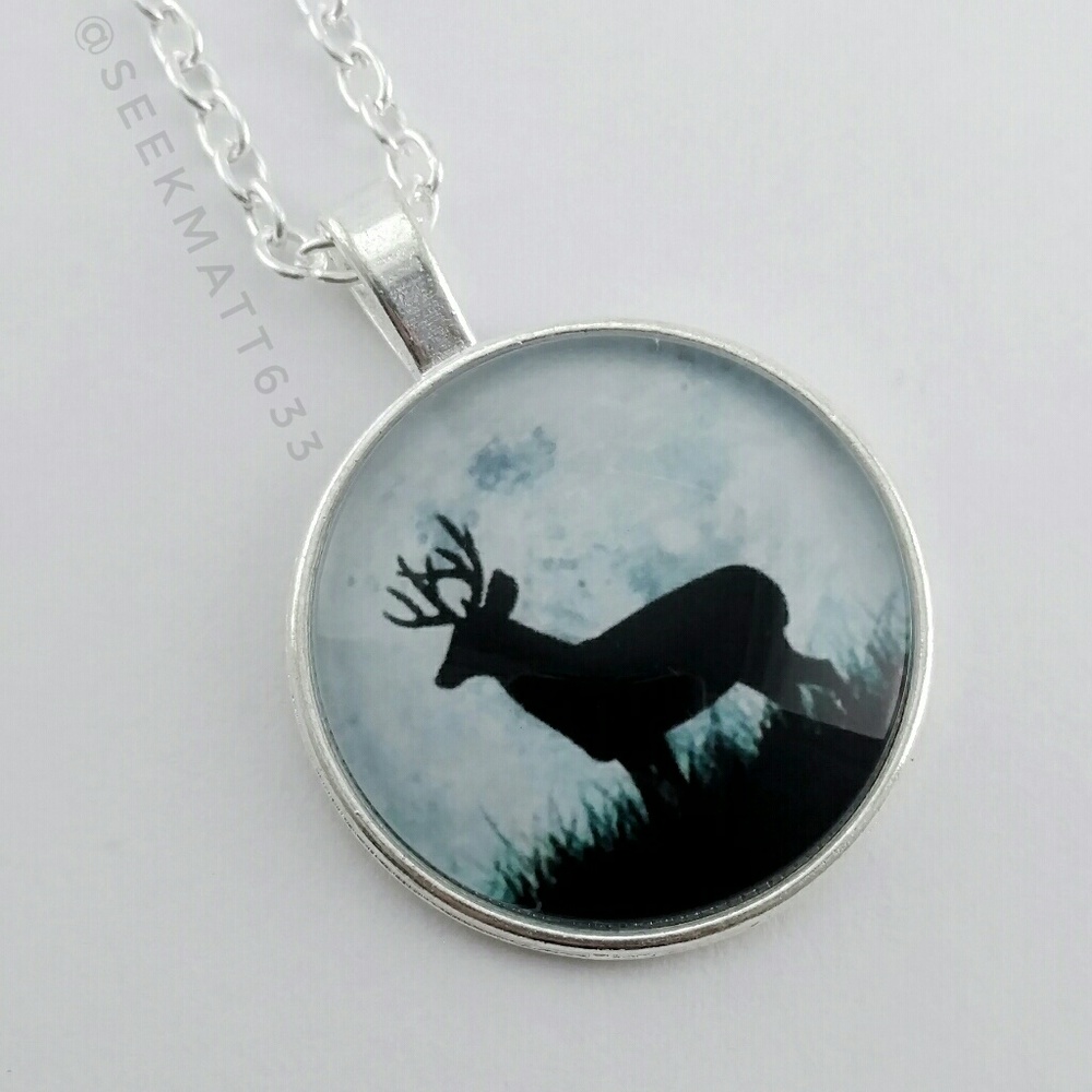 Deer Moon Glass Necklace Silver Glass Necklace