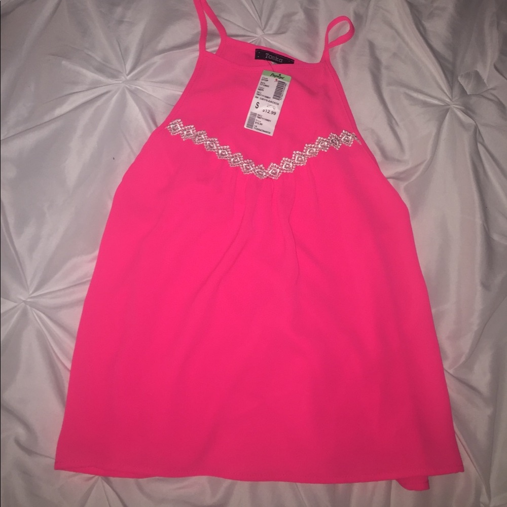 Neon Hot Pink Detailed Blouse Tank