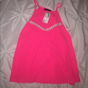 Neon Hot Pink Detailed Blouse Tank