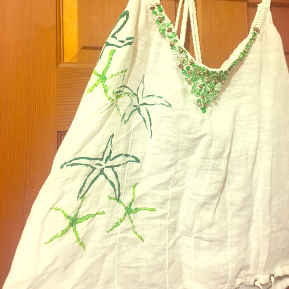 Free people beach glass shell string tie tank