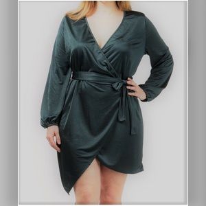 Hunter green silk wrap dress PLUS SIZE