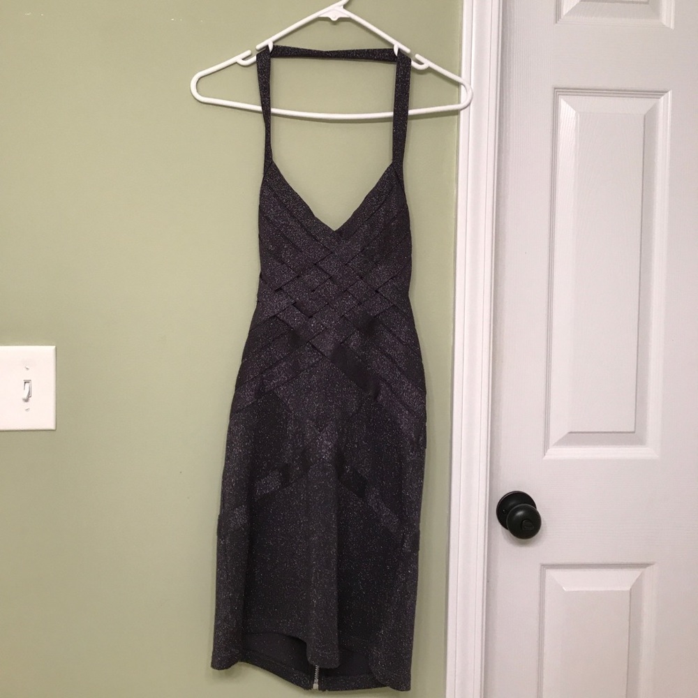 Sparkly Grey Homecoming Halter Top Dress