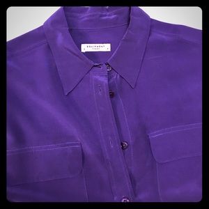Equipment purple long sleeve silk button down