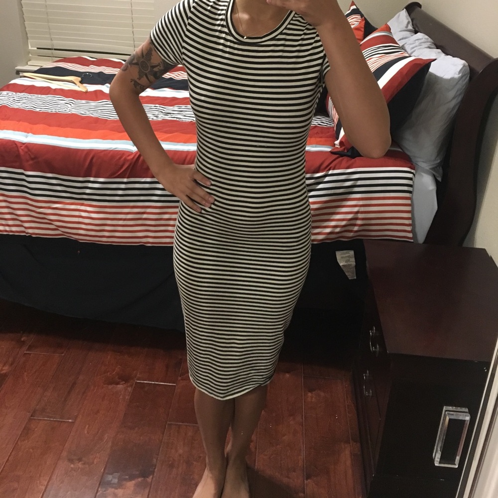 Black and white striped midi