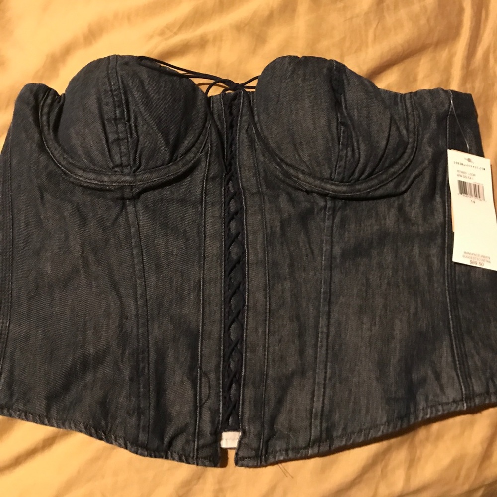 New Black Denim Ralph Lauren Bustier, Sz 14