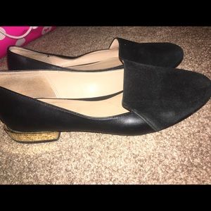 Aldo Suede Black flats w gold heel
