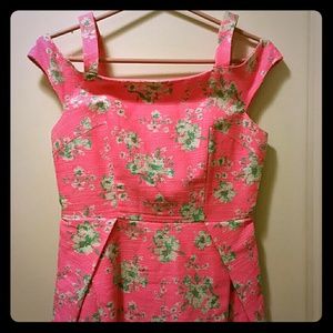 Pink Neon Floral Shoulder Dress