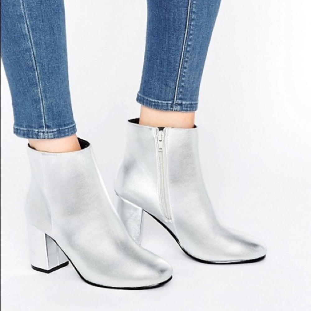 ASOS Rosaline Silver Metallic Ankle Boots Booties