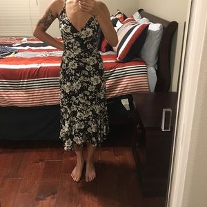 Black Floral Wrap Dress