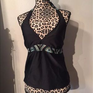 ATHLETA Black Tankini Swim Top Underwire Paisley