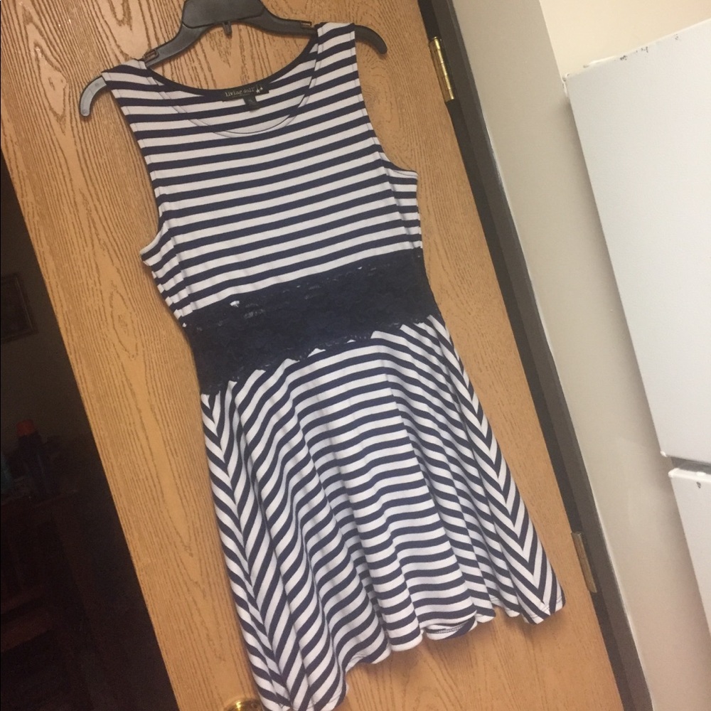 Blue striped/ Lace summer dress