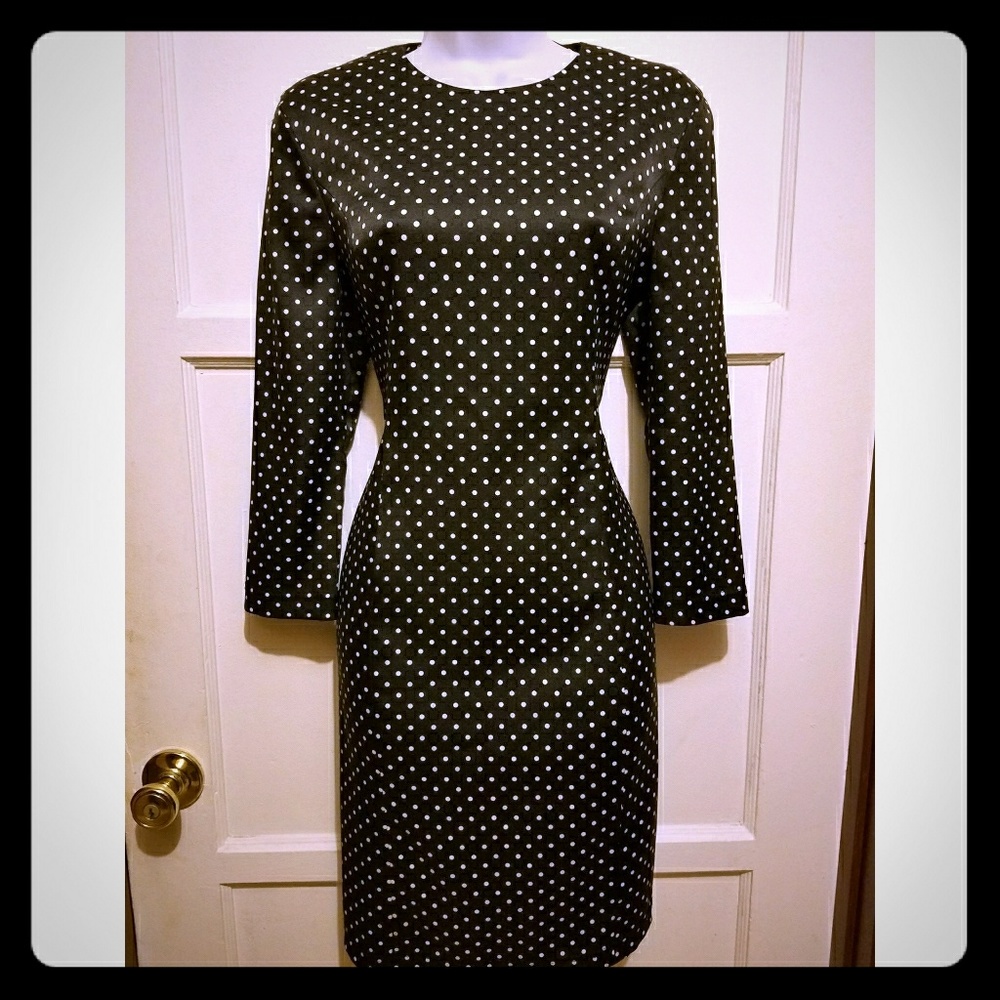 Long sleeve black polka dot dress