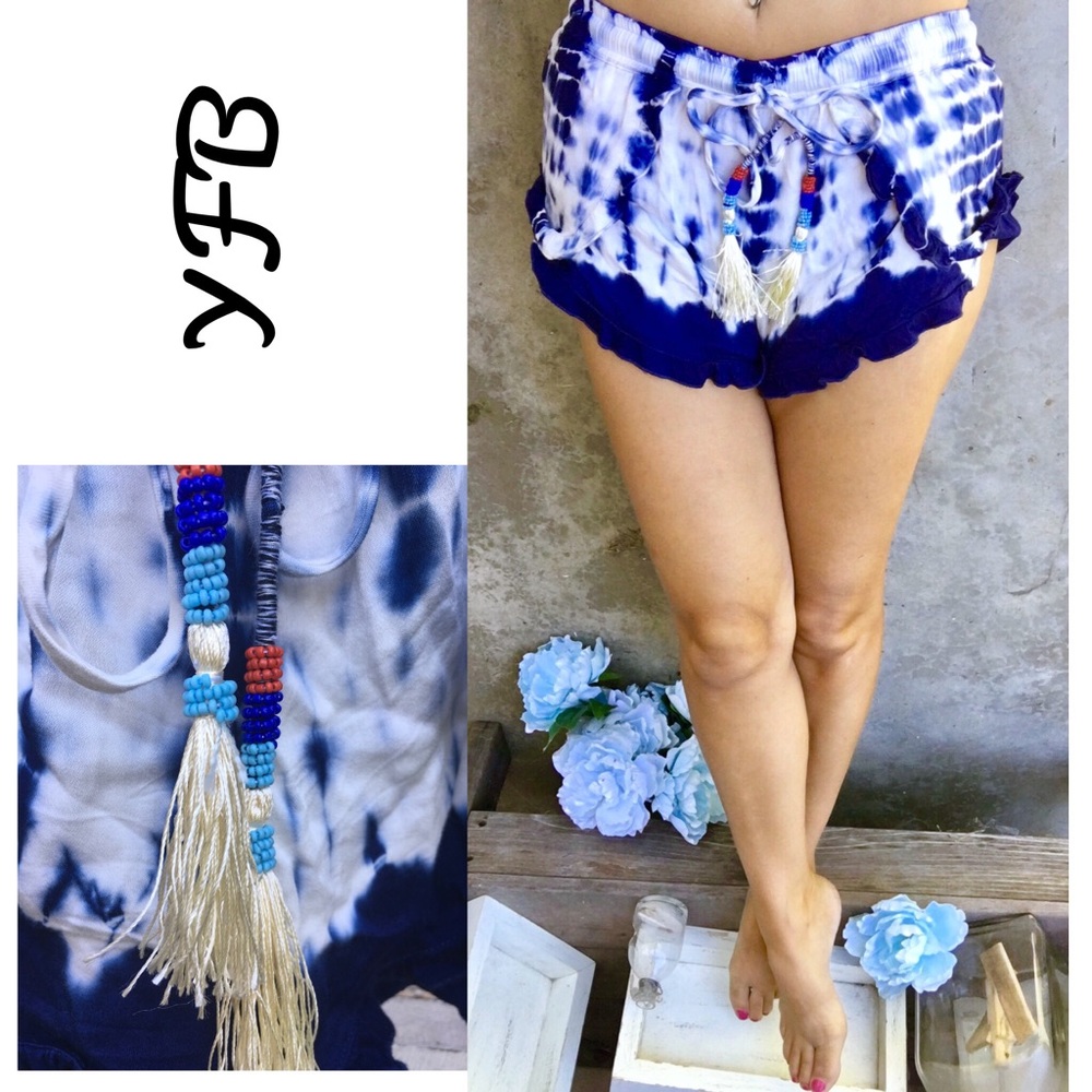 TIE-DYE YFB Ruffled Beaded Tassel Elastic Pull-On