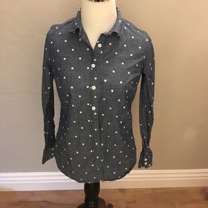 JCREW polka dot chambray button up XS
