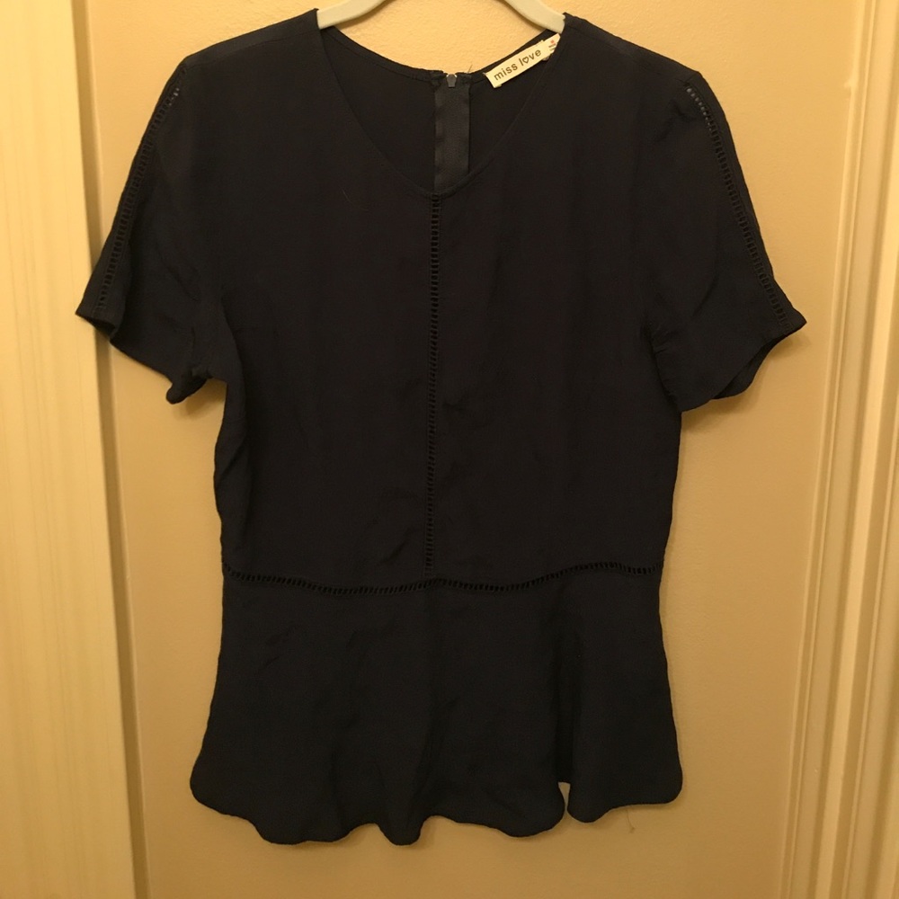 thin navy blue peplum blouse