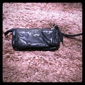 Washed black leather wallet/clutch