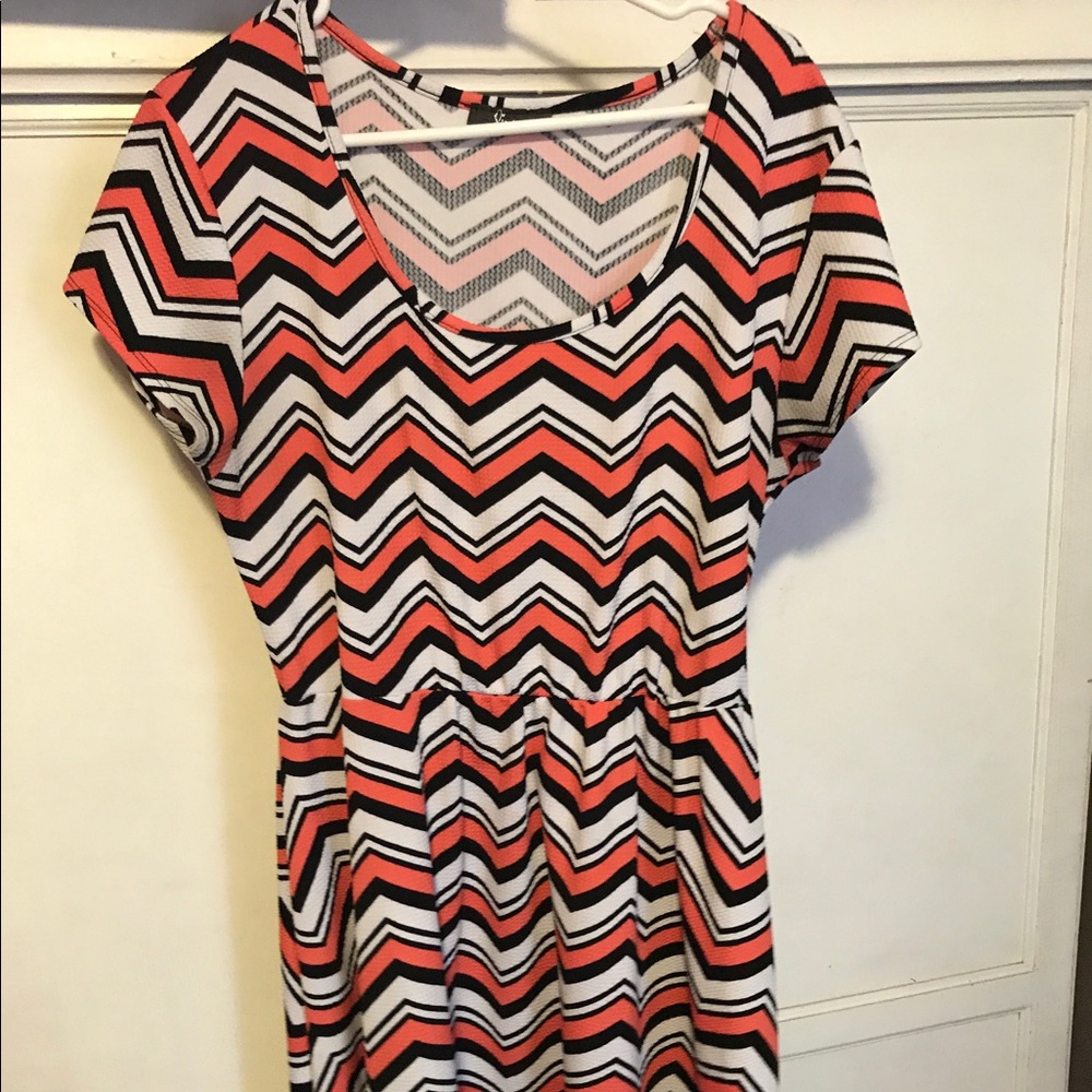 White black orange knee length dress