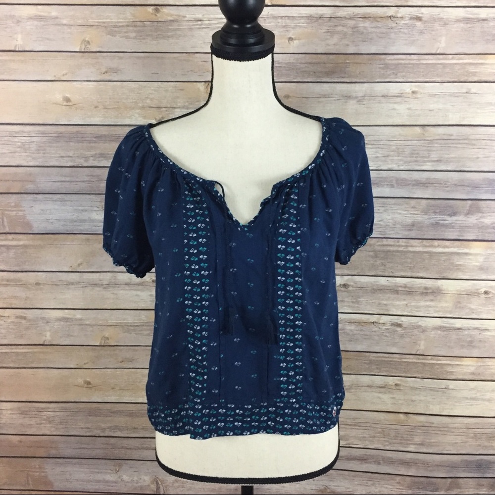 Hollister High Low Tunic Navy Pam Tree Top Small - Picture 1 of 6