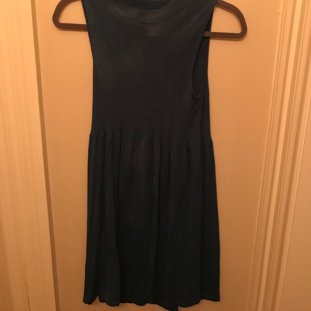 blue sleeveless sweater dress