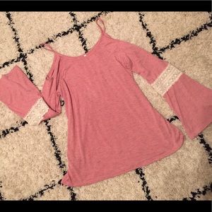 Cold shoulder pink top lace bell sleeves