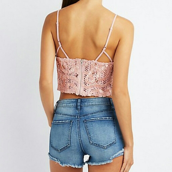 NWT Embroidered Lace Crop Top - Picture 2 of 2
