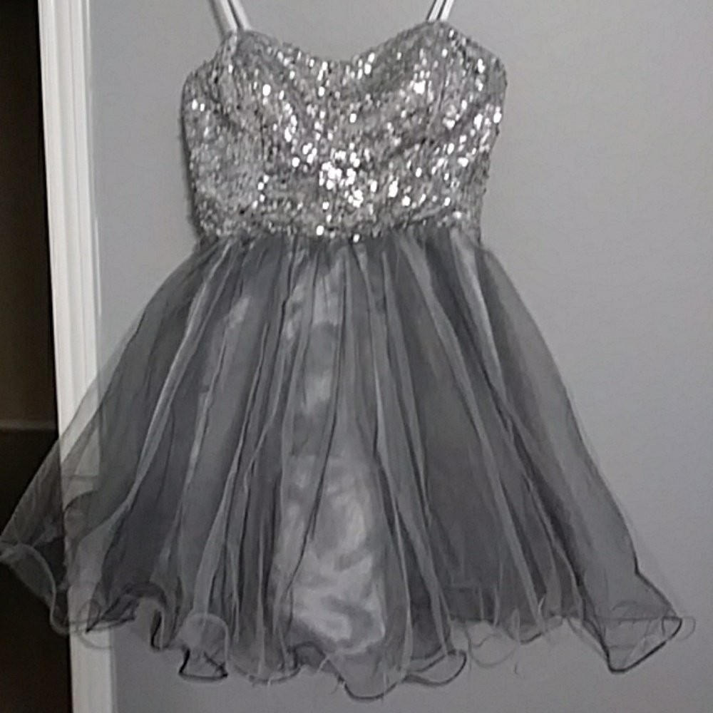 Silver strapless dress
