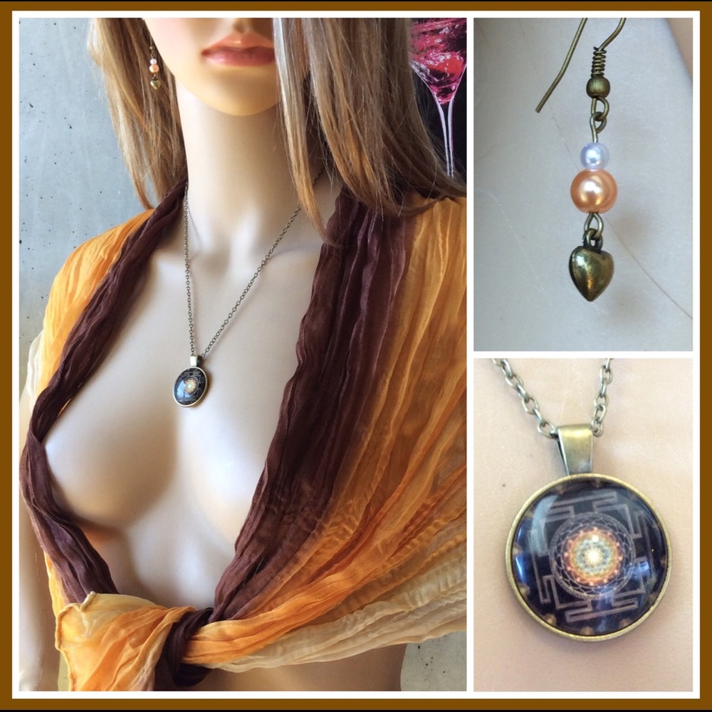 🍒 New steam punk necklace, earrings & scarf set
