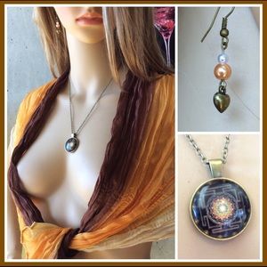 🍒 New steam punk necklace, earrings & scarf set