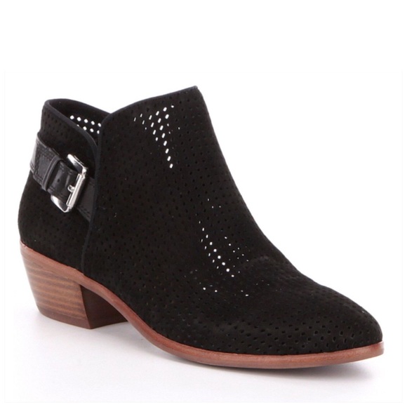 Black Paula Perforated Suede Booties - Picture 3 of 4